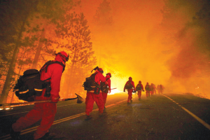 Firefighters geared up to battle the raging Rim Fire near Yosemite National Park. ~photo courtesy of csmonitor.com