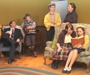 Cast from left to right (Jack) Leonard Webber, (Eugene) Trevor Carpenter, (Aunt Blanche) Shelly Sheckler, (Nora) Elizabeth Schmelling, (Laurie) Madison Tuttle and not pictured, (Kate) Director Rebecca Havely.