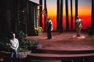 (from left) Richard Thomas as Jimmy Carter, Ned Eisenberg as Menachem Begin, and Khaled Nabawy as Anwar Sadat